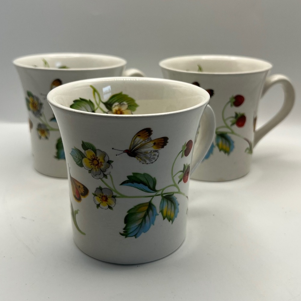 James Kent Old Foley Strawberry and Butterfly Coffee Mugs Lot of 3 Vtg cottage
